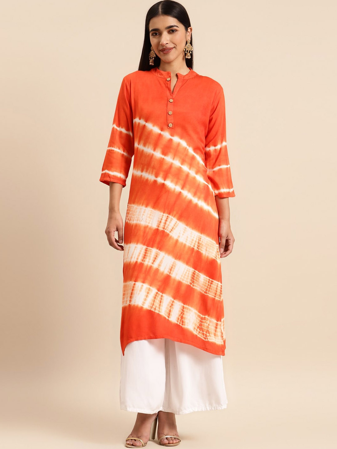

KALINI Abstract Dyed Band Collar Straight Kurta, Orange
