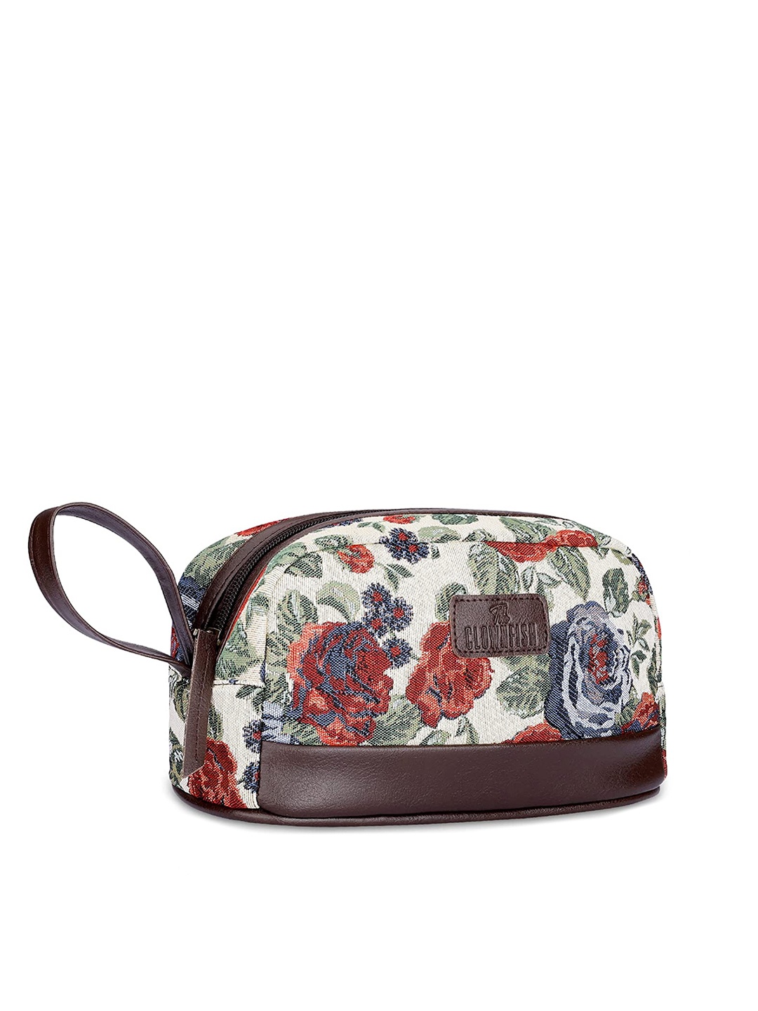 

THE CLOWNFISH Floral Print Textured Toiletry Kit, Brown