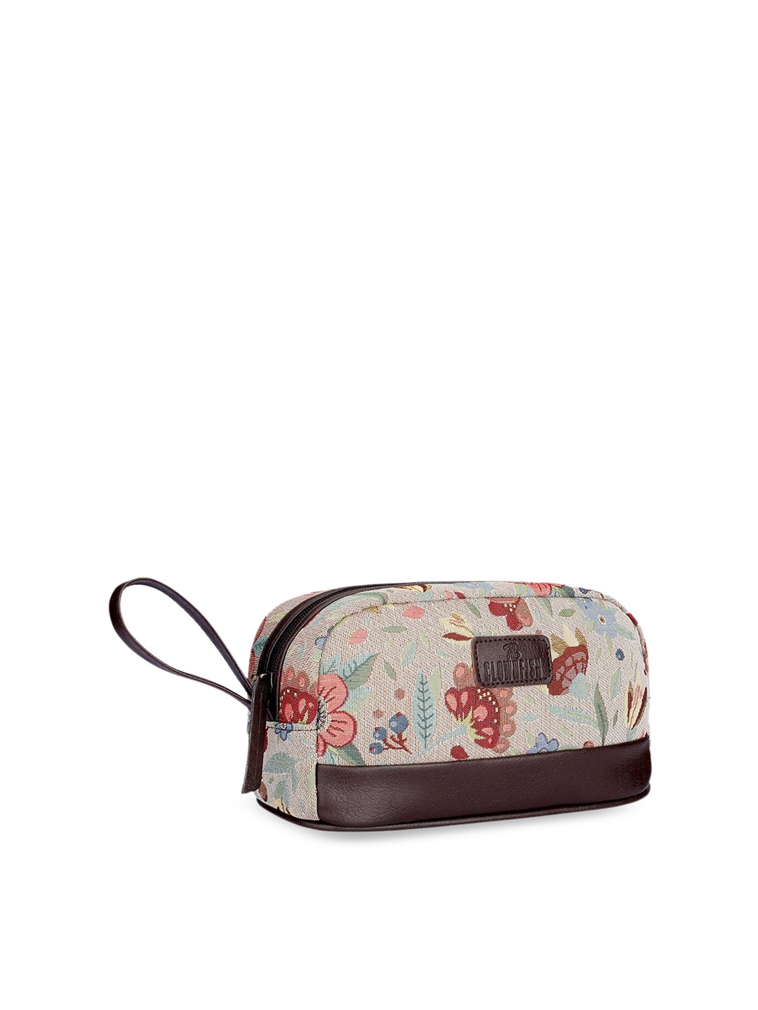 

THE CLOWNFISH Printed Travel Pouch Toiletry Kit - Sky Blue Floral, Brown