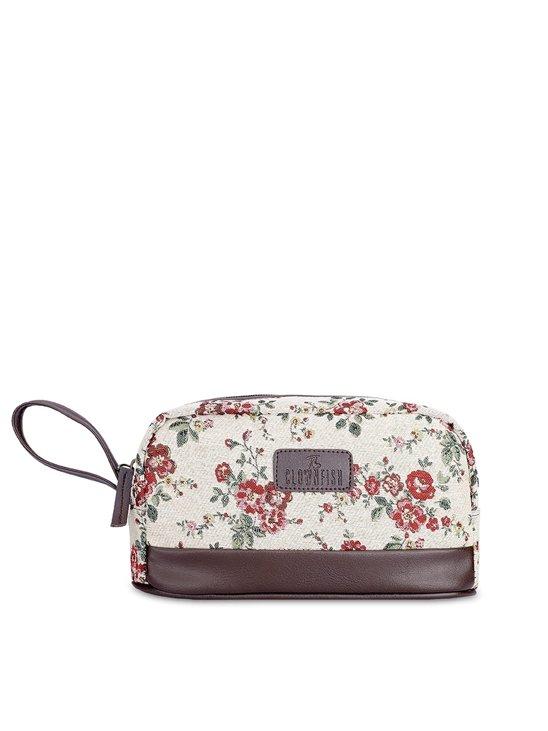 

THE CLOWNFISH Floral Print Textured Toiletry Kit, Off white