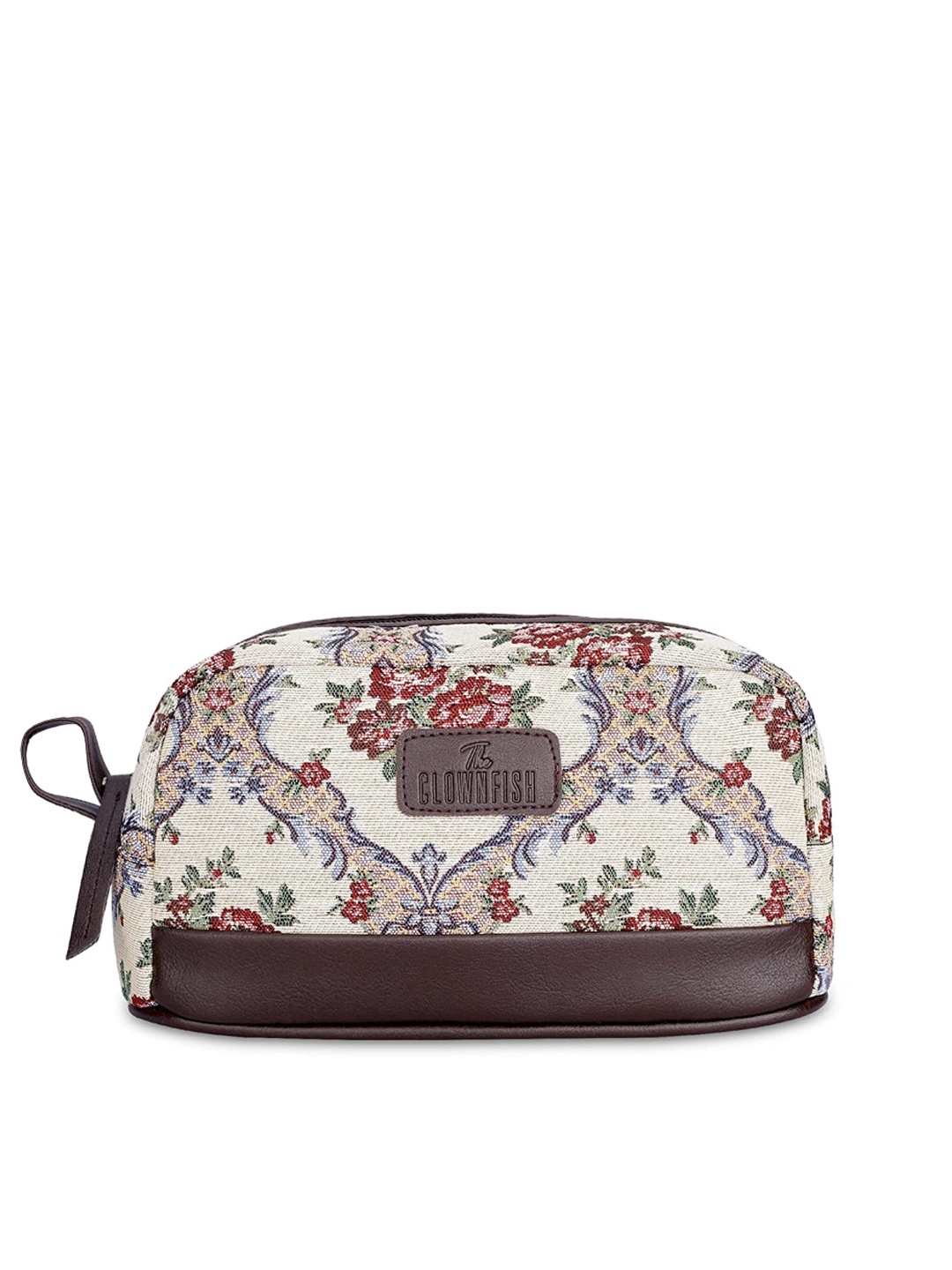 

THE CLOWNFISH Floral Print Textured Travel Pouch Toiletry Bag, Off white