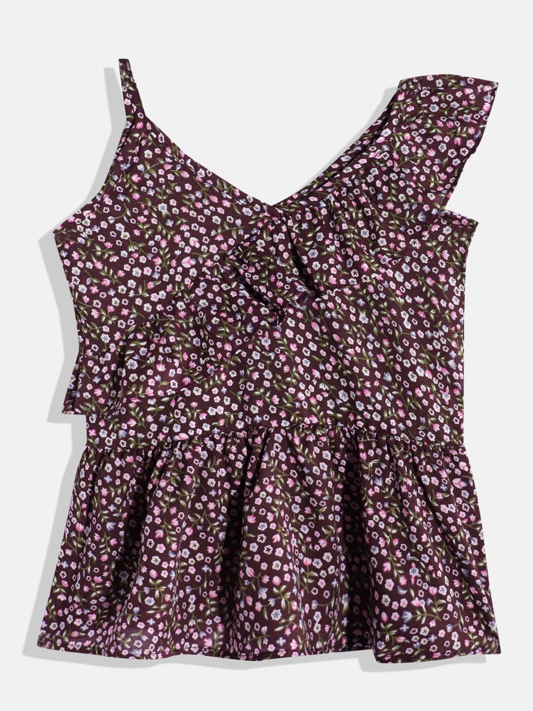 

HERE&NOW Floral Printed Ruffles Empire Top, Purple