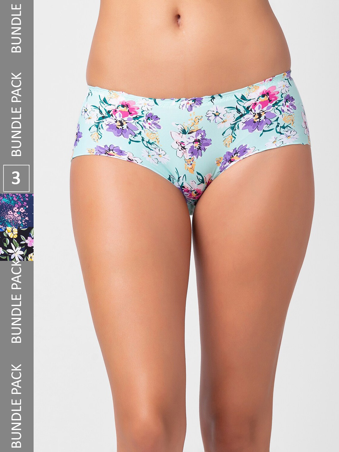 

NOIRA Pack Of 3 Low-Rise Printed Assorted Seamless Hipster Briefs