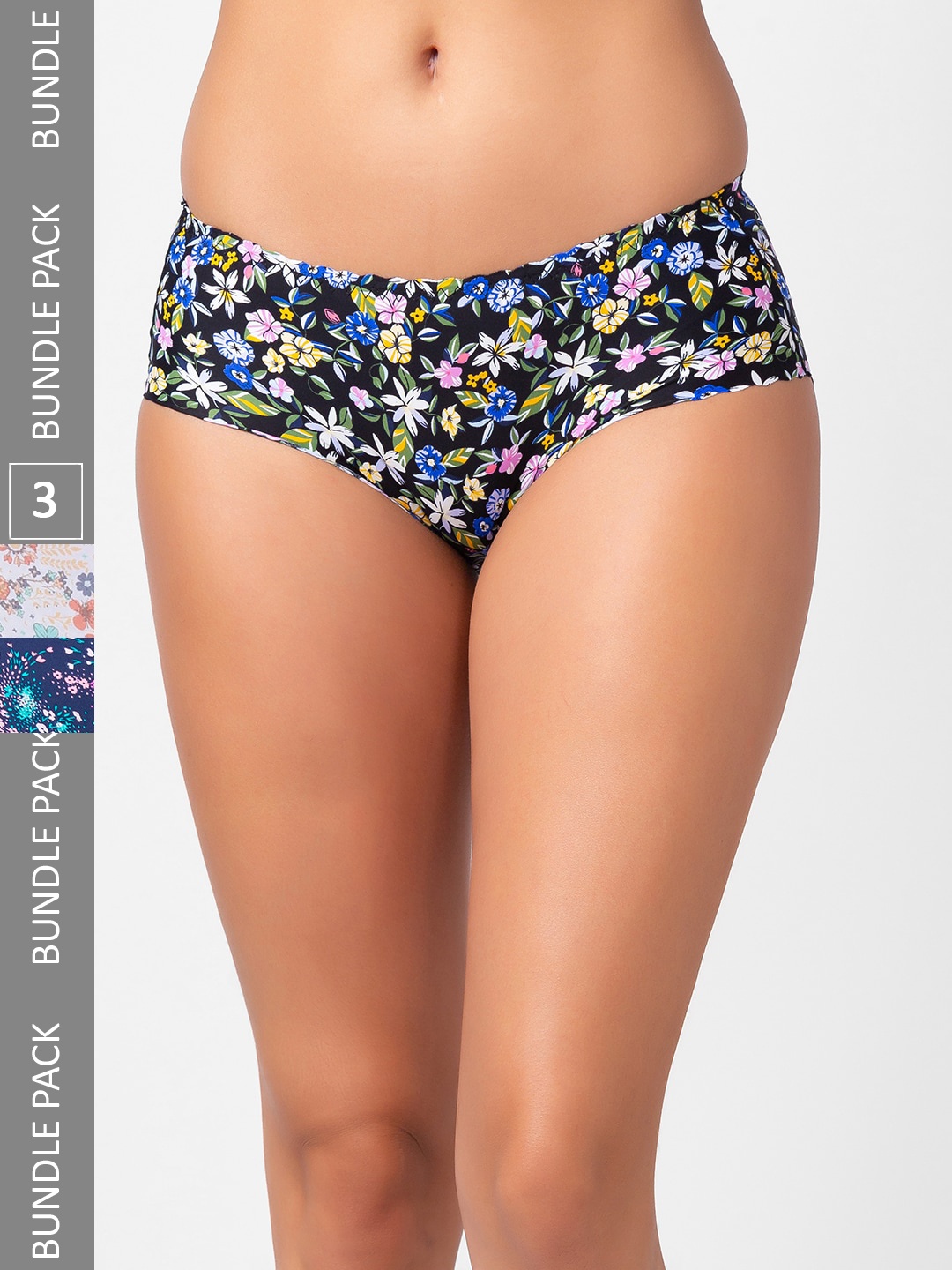 

NOIRAPack Of 3 Assorted Floral Printed Seamless Hipster Briefs