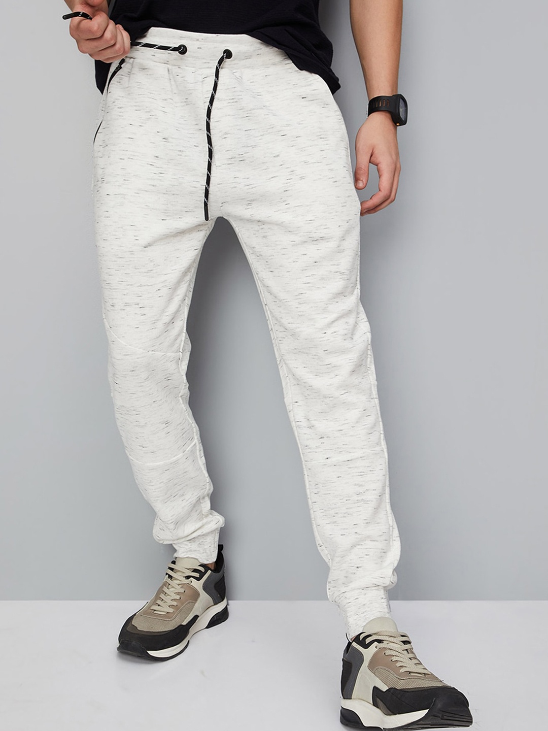 

max Men Self Design Mid Rise Sports Outdoor Joggers, White