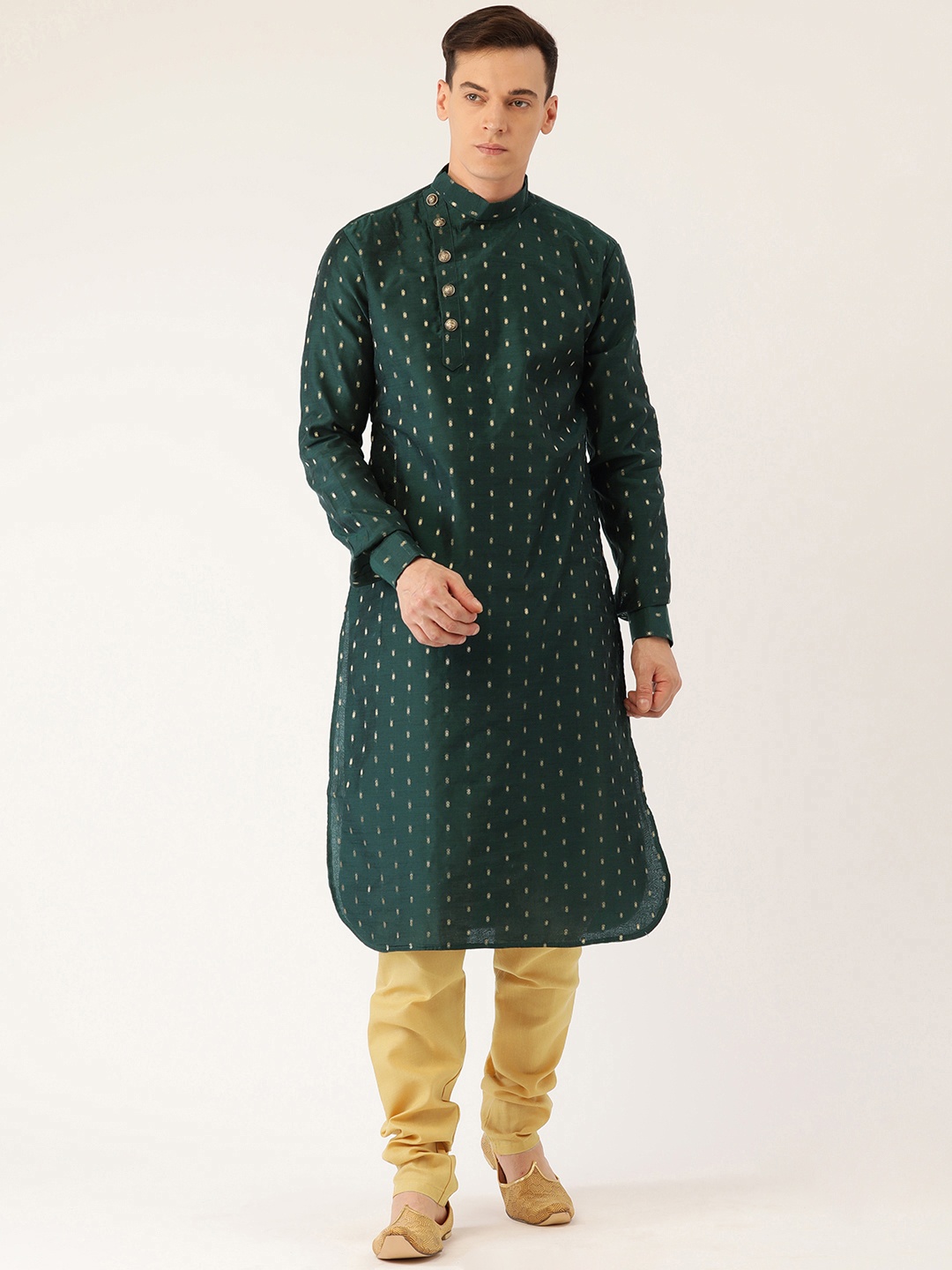 

cbazaar Men Ethnic Motifs Regular Kurta with Churidar, Green