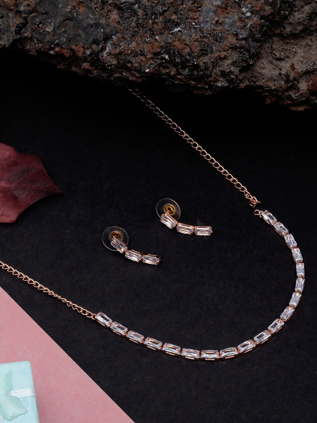 

DressBerry Rose Gold-Plated Stones-Studded Jewellery Set
