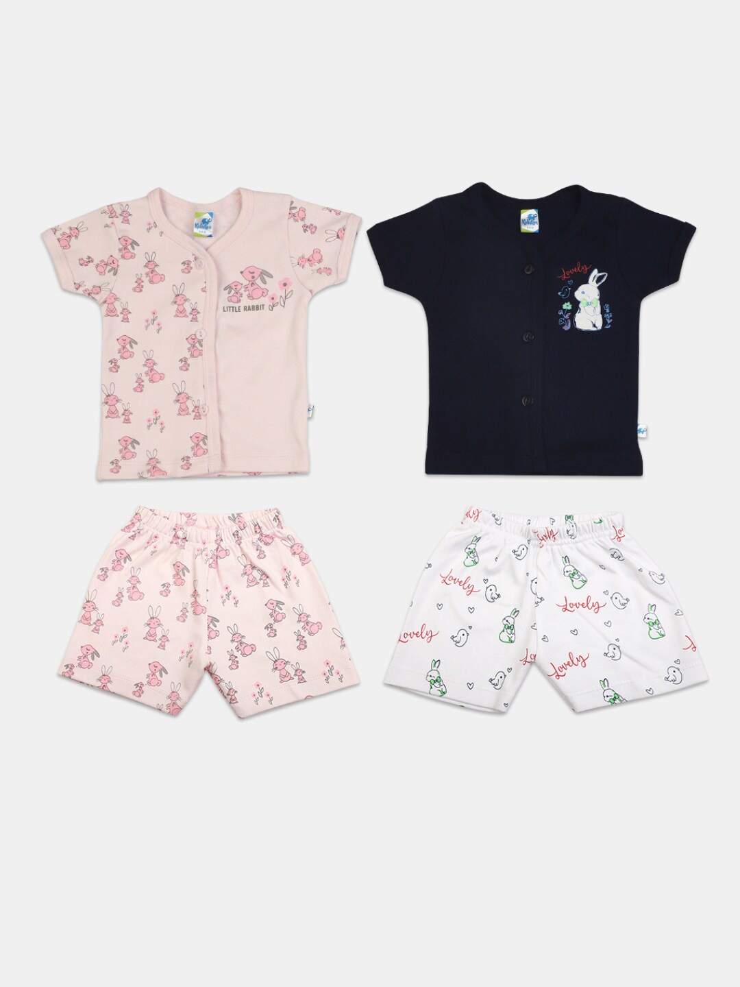 

V-Mart Pack of 2 Infant Kids Printed Cotton Top with Shorts, Pink