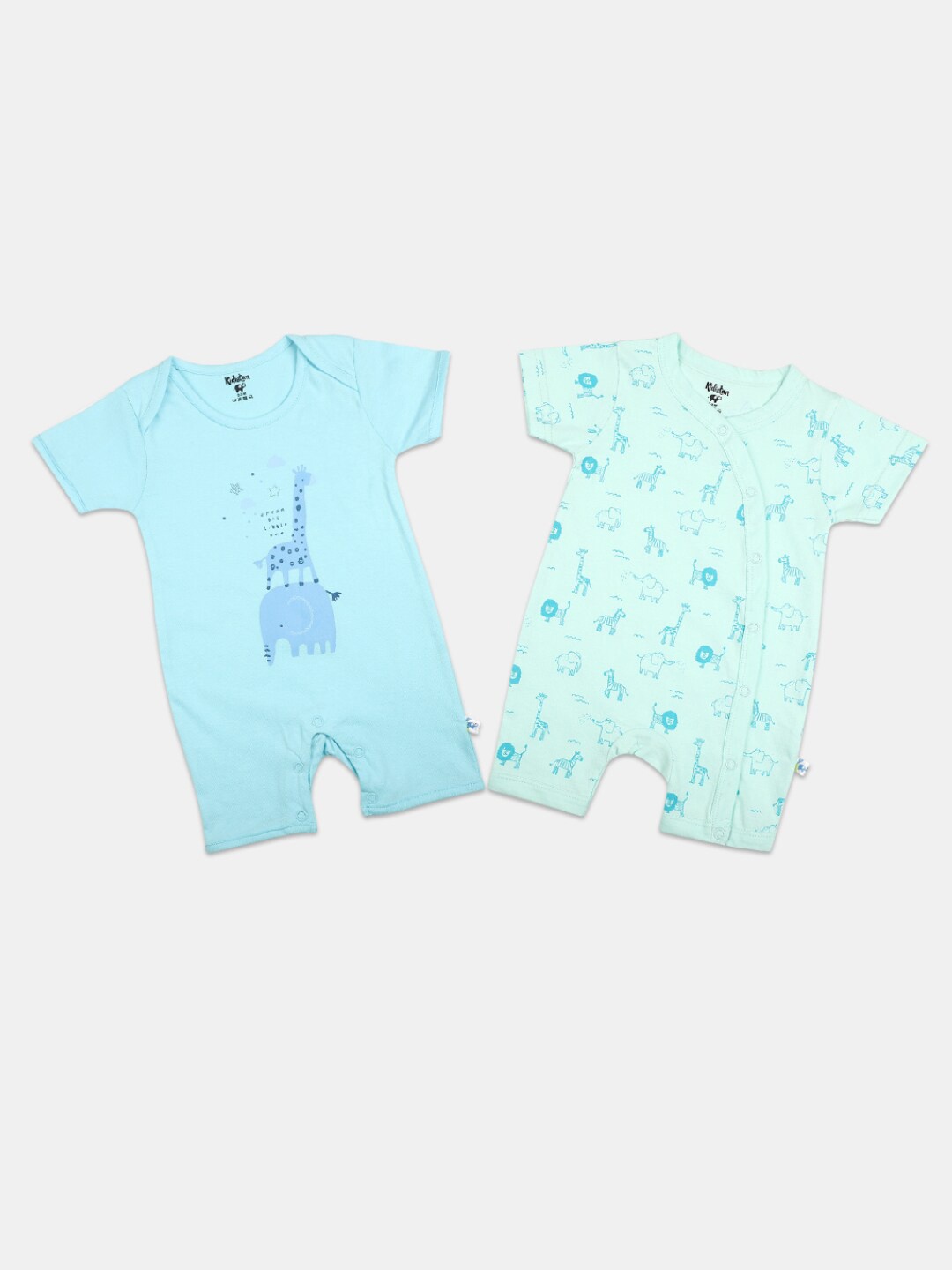 

V-Mart Infants Kids Pack of 2 Printed Pure Cotton Rompers, Blue