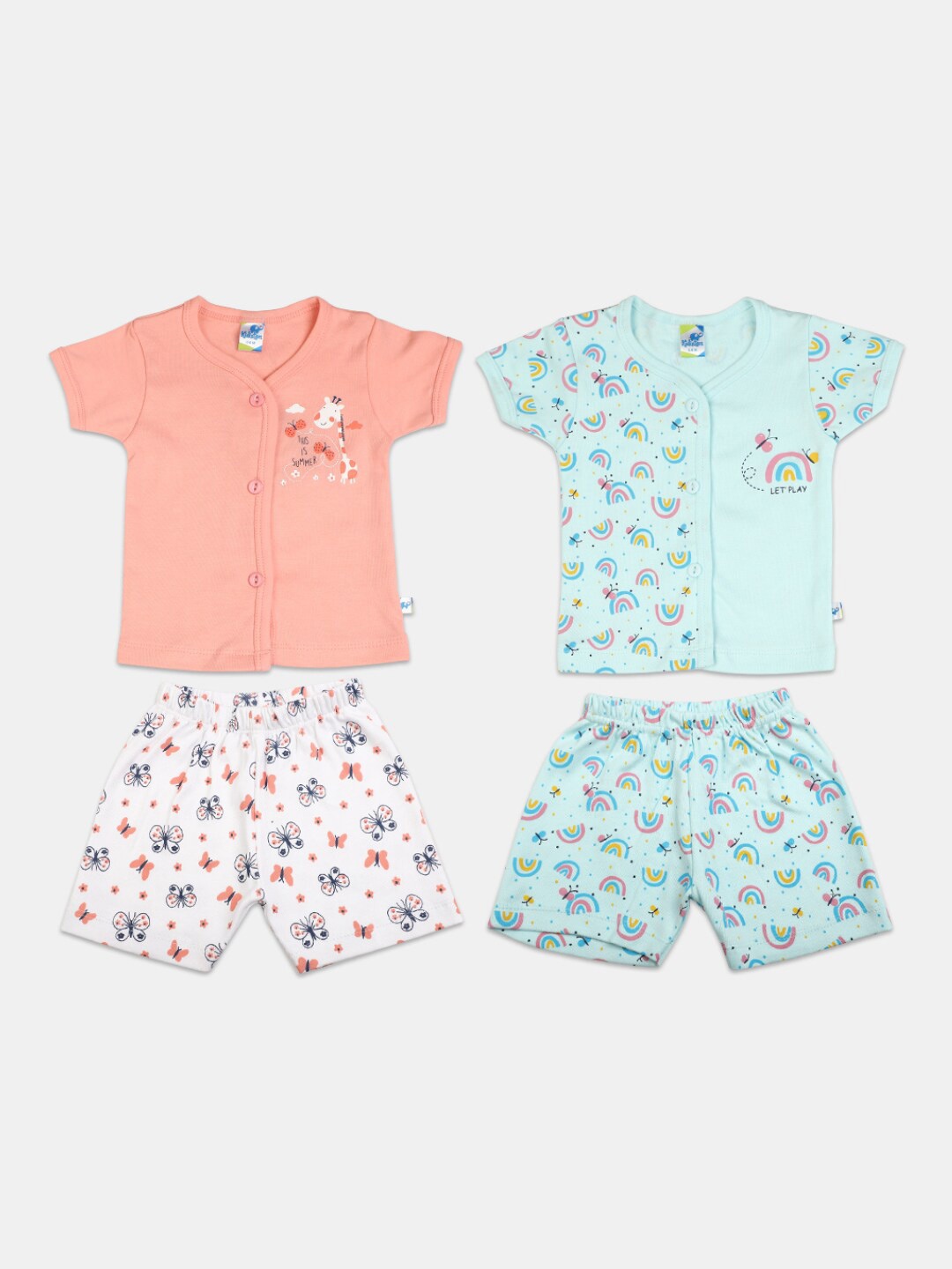 

V-Mart Infant Kids Pack of 2 Printed Cotton Top with Shorts, Blue
