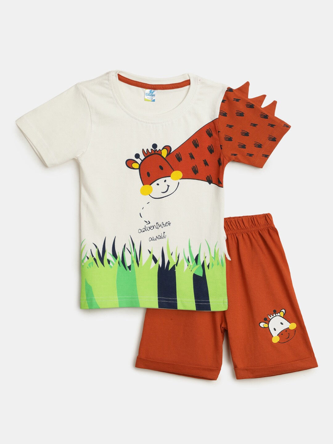 

V-Mart Infants Printed Pure Cotton T-Shirt With Shorts, Off white