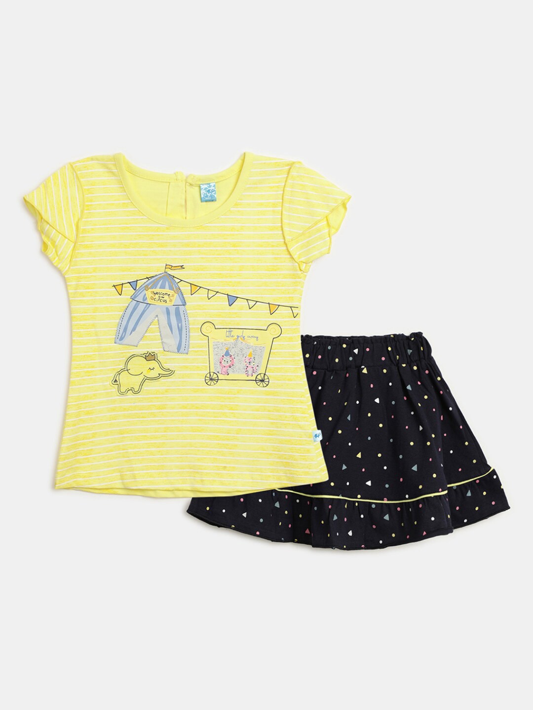

V-Mart Infant Girls Printed Pure Cotton T-Shirt With Skirt, Yellow