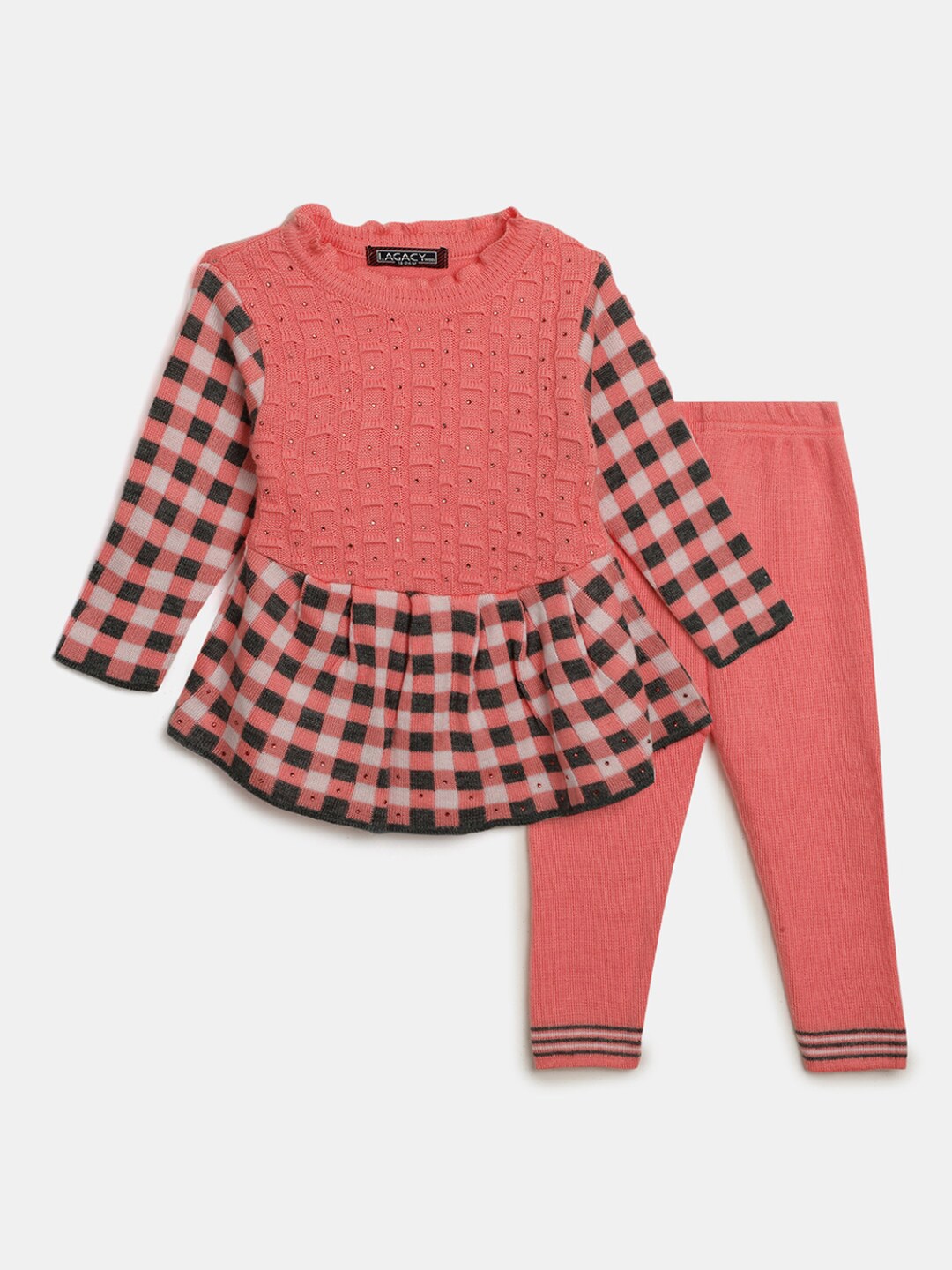 

V-Mart Girls Acrylic Round Neck Top with Trousers, Peach