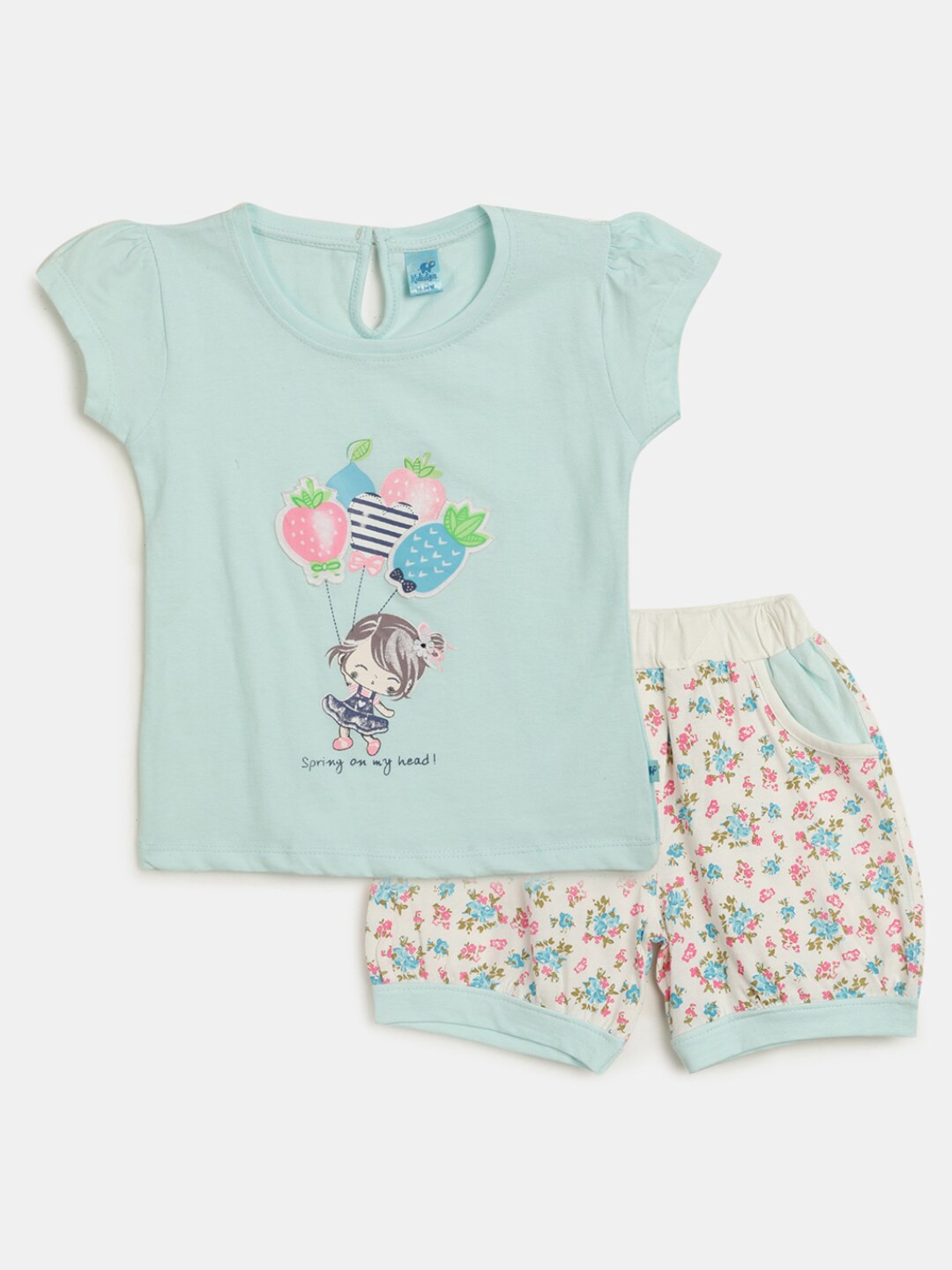 

V-Mart Infant Girls Printed Pure Cotton T-shirt With Shorts, Blue