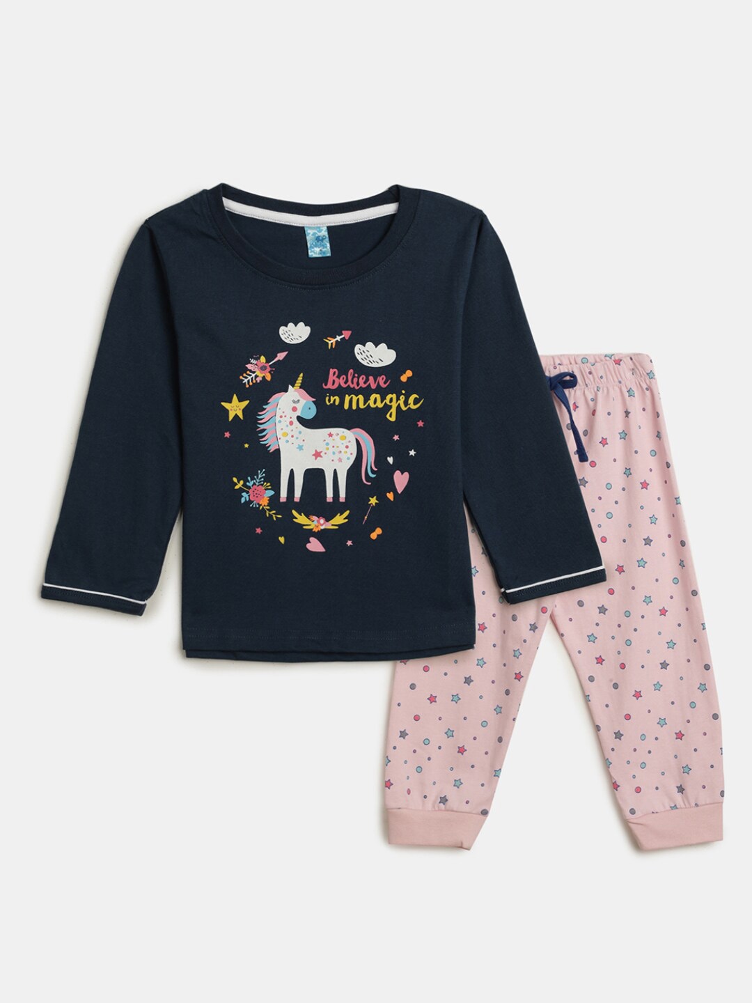 

V-Mart Infant Pure Cotton Printed Round Neck T-shirt & Pyjamas, Navy blue