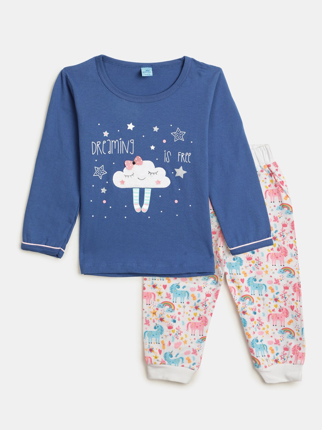 

V-Mart Infant Girls Printed Long Sleeves Pure Cotton T-shirt With Trousers, Blue