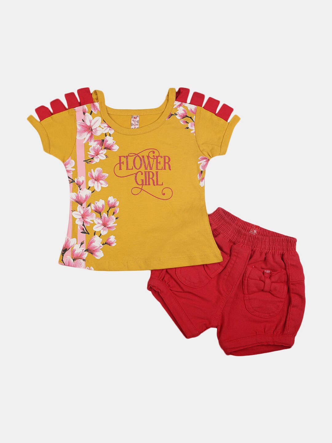 

V-Mart Infant Girls Printed Pure Cotton T-Shirt With Shorts, Mustard