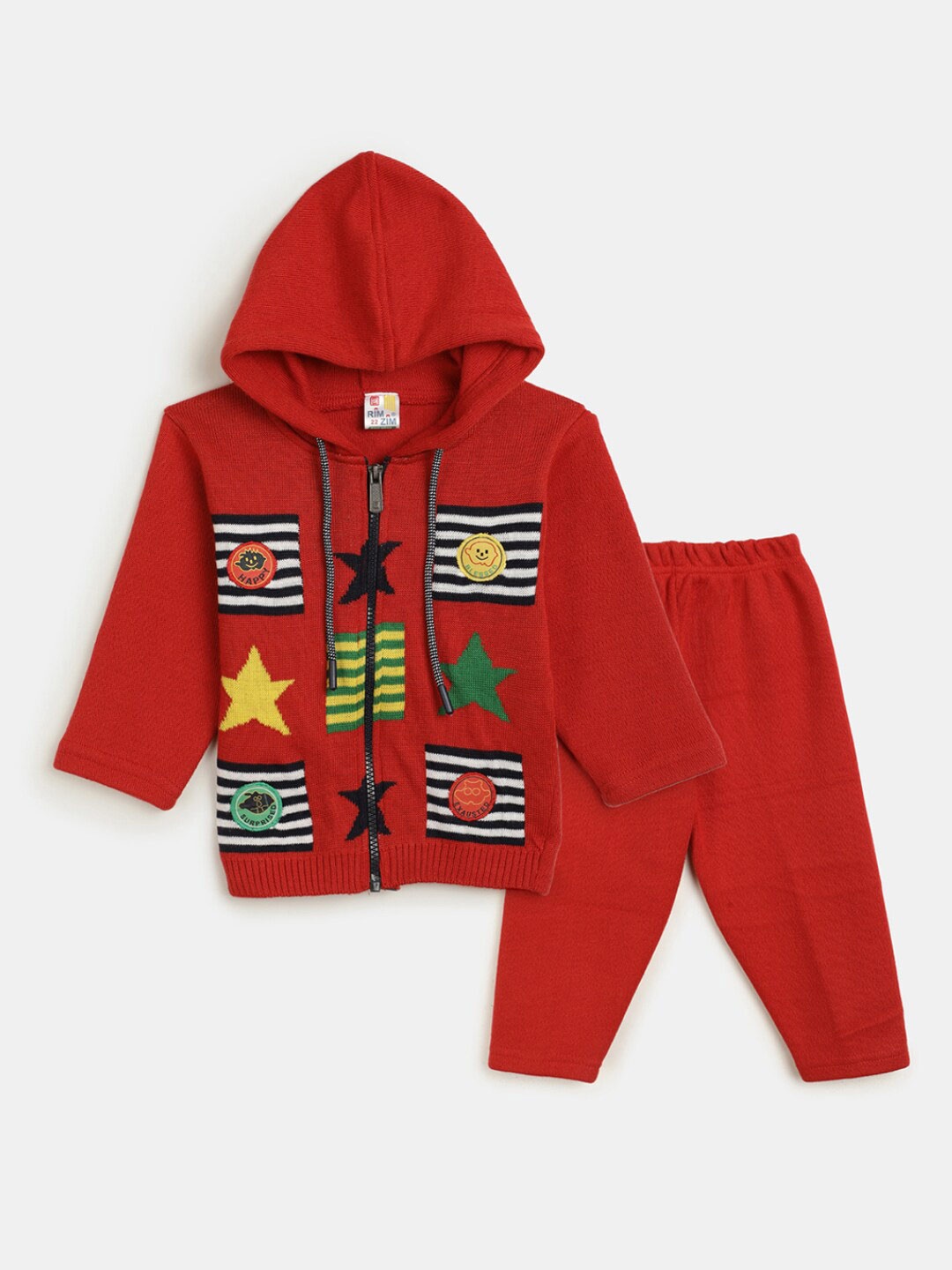 

V-Mart Infant Boys Printed Pure Cotton Hooded T-shirt With Trousers, Red