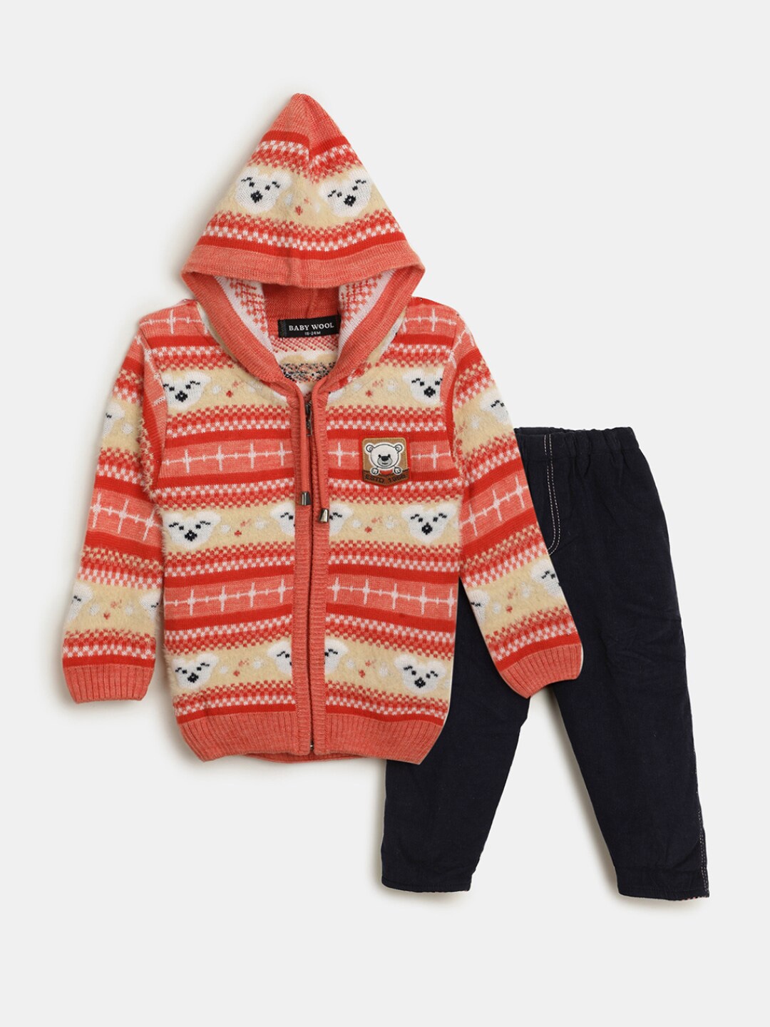 

V-Mart Kids Printed Pure Cotton Hoodie with Trousers, Orange