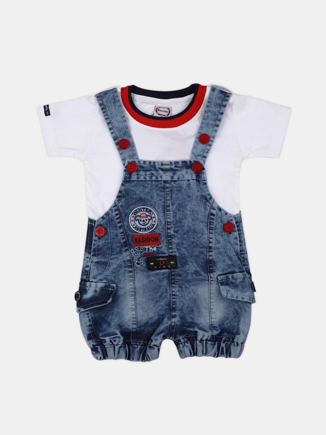 

V-Mart Infant Kids Pure Cotton T-shirt And Knit-Denim Dungaree, White