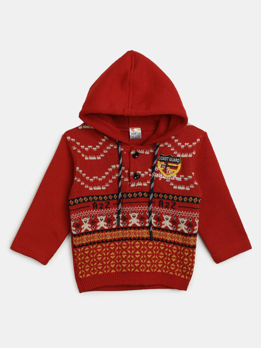 

V-Mart Infant Kids Ethnic Motifs Printed Hooded Neck Wool Pullover, Red