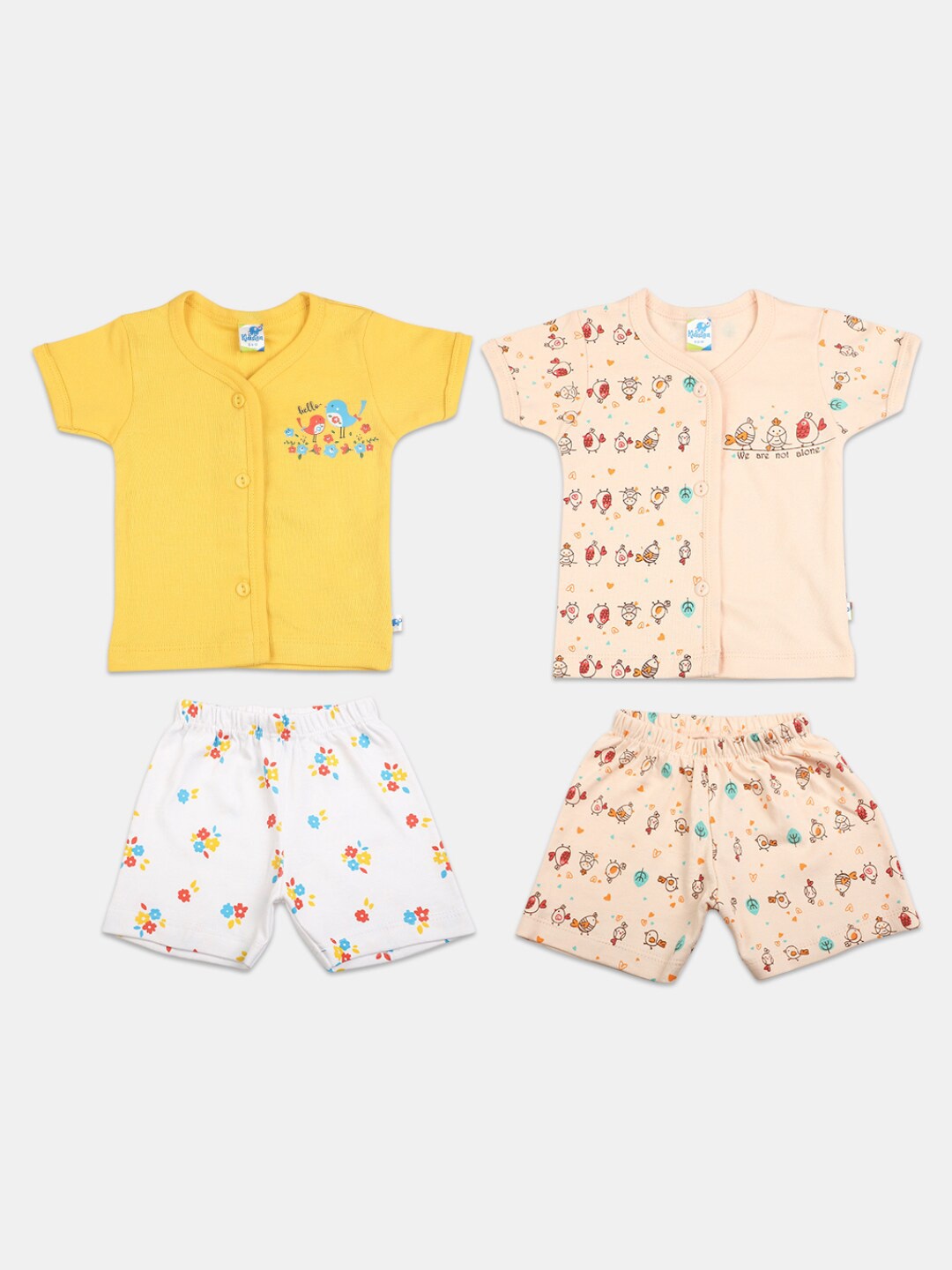 

V-Mart Infants Kids Pack Of 2 Cotton Printed T-shirt with Shorts, Yellow