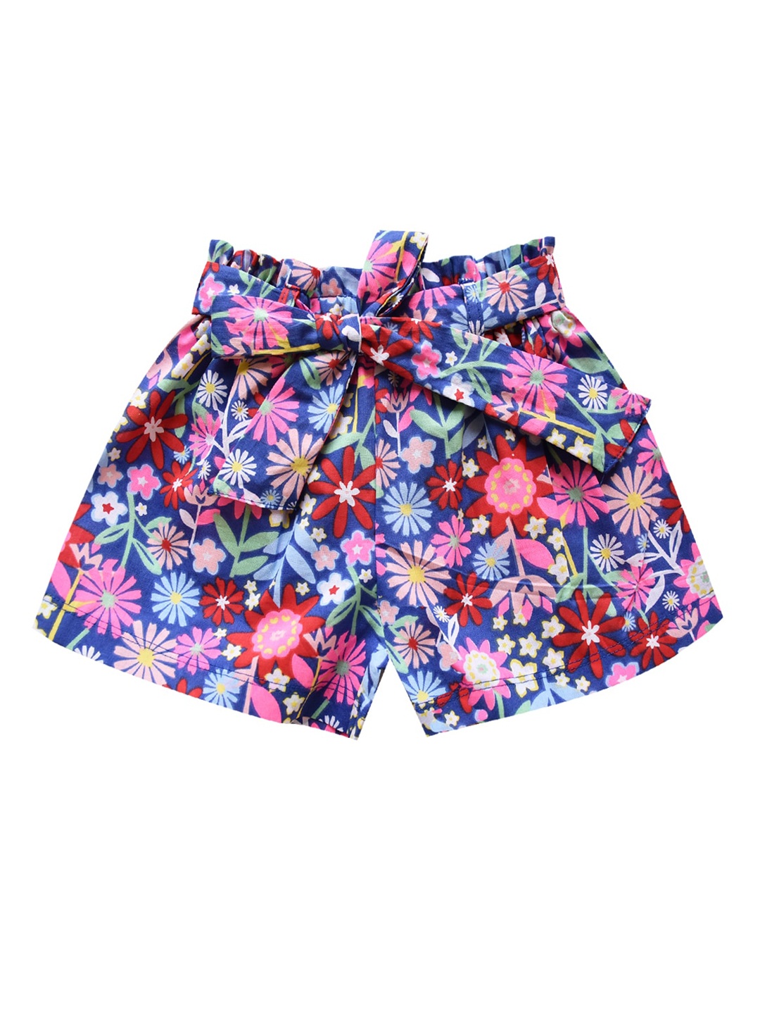 milou Girls Floral Printed Regular Fit Pure Cotton Shorts, Blue
