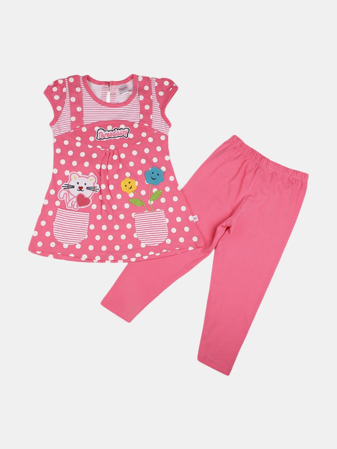 

V-Mart Girls Printed Cotton Top with Leggings, Fuchsia