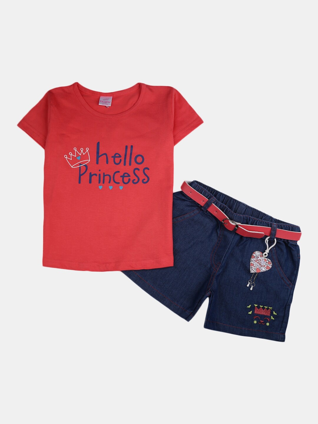 

V-Mart Infant Girls Printed Cotton T-shirt with Shorts, Red