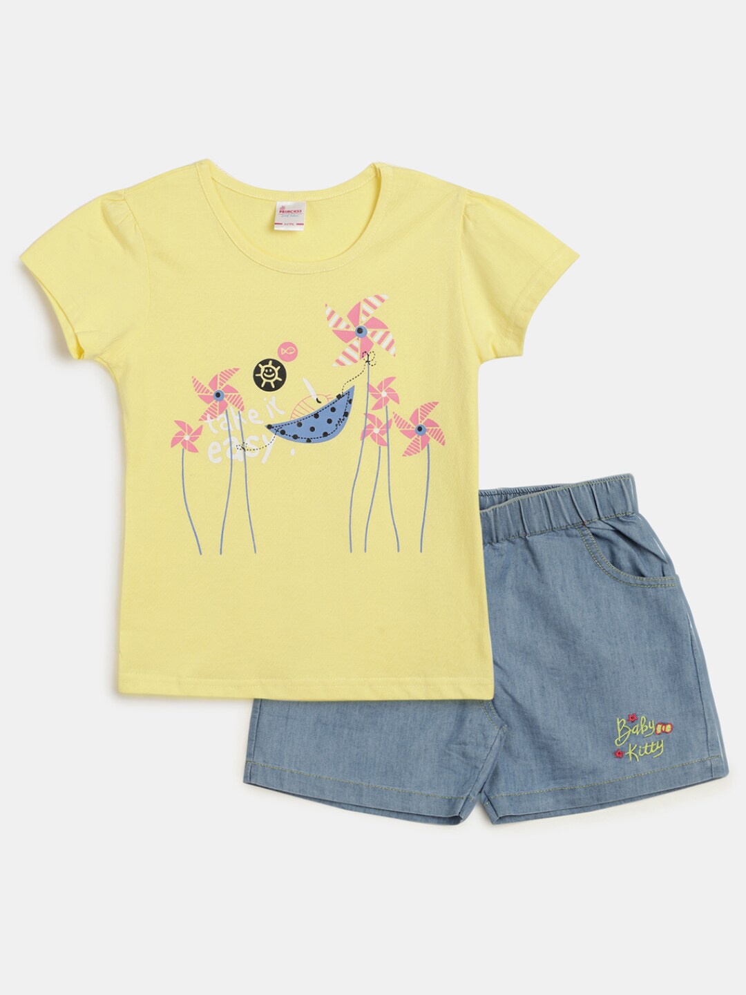 

V-Mart Infant Girls Printed Cotton T-shirt with Shorts, Yellow