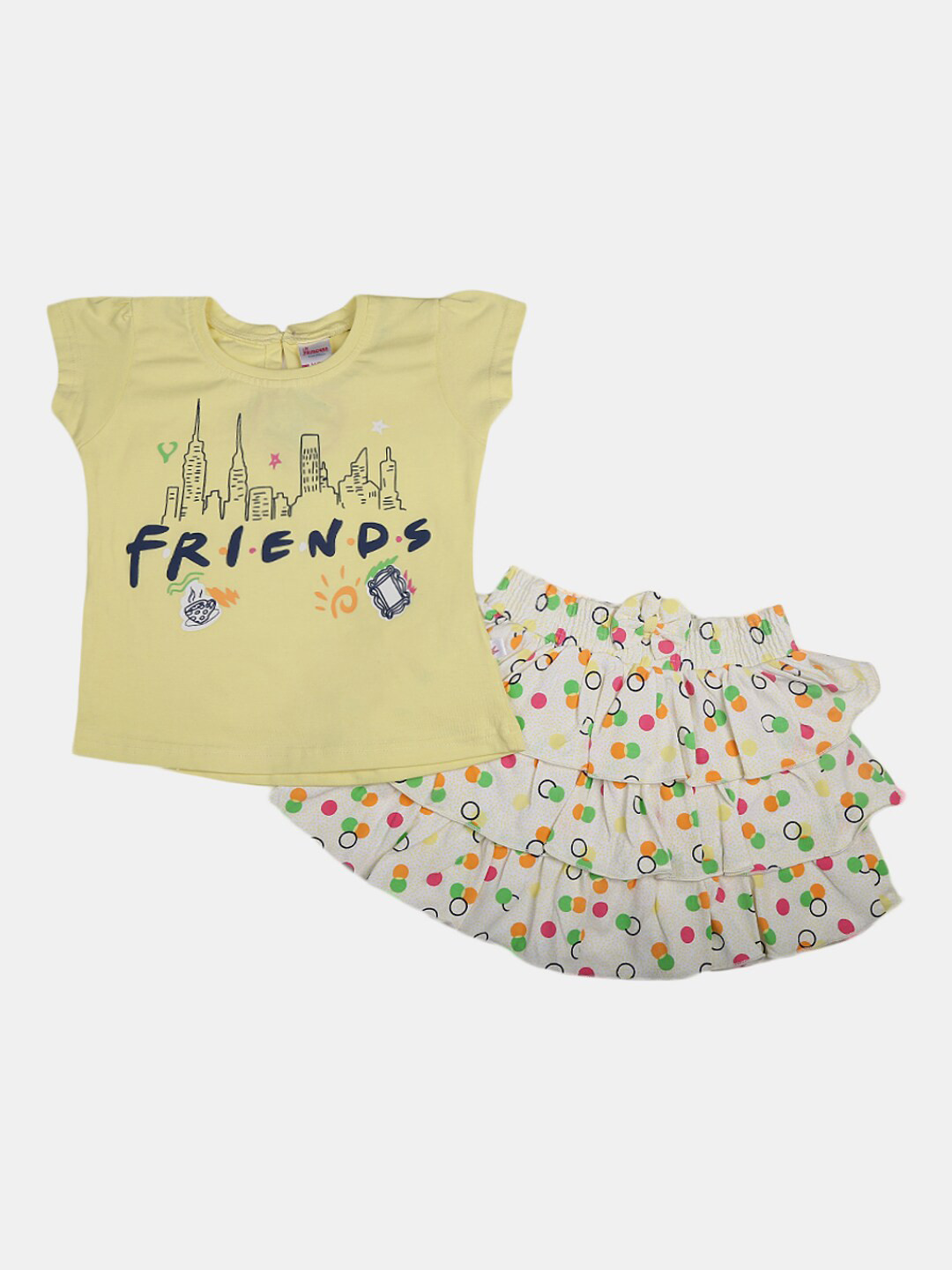 

V-Mart Girls Graphic Printed Pure Cotton Top With Skirt, Yellow