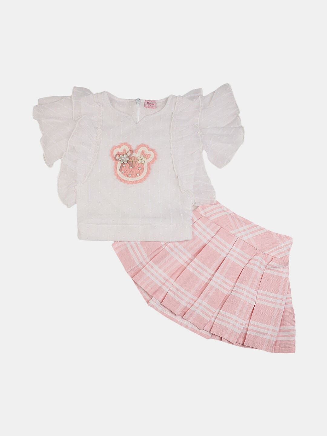 

V-Mart Infant Girls Printed Cotton Top with Skirt, White