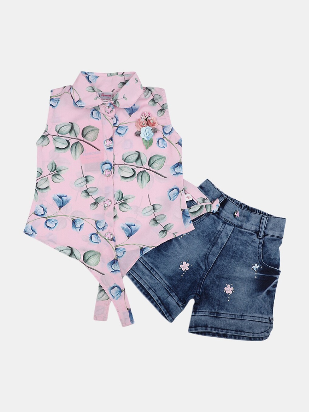 

V-Mart Infant Girls Printed Cotton Top with Shorts, Pink