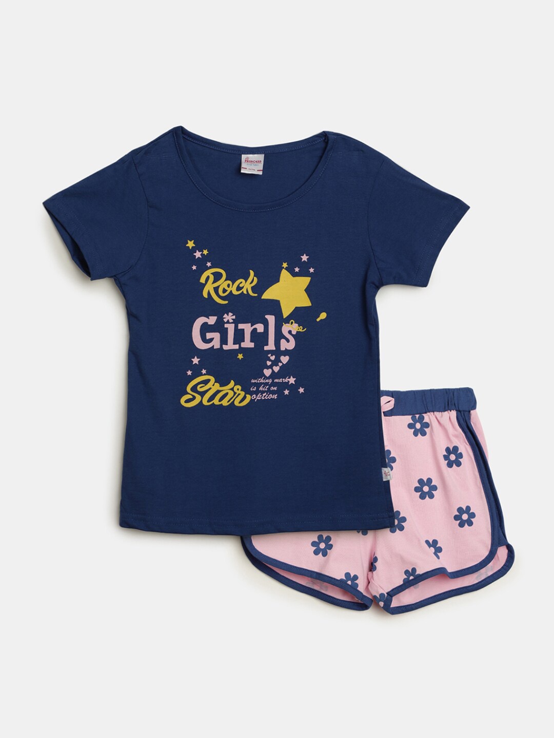 

V-Mart Infant Girls Printed Cotton T-shirt with Shorts, Navy blue