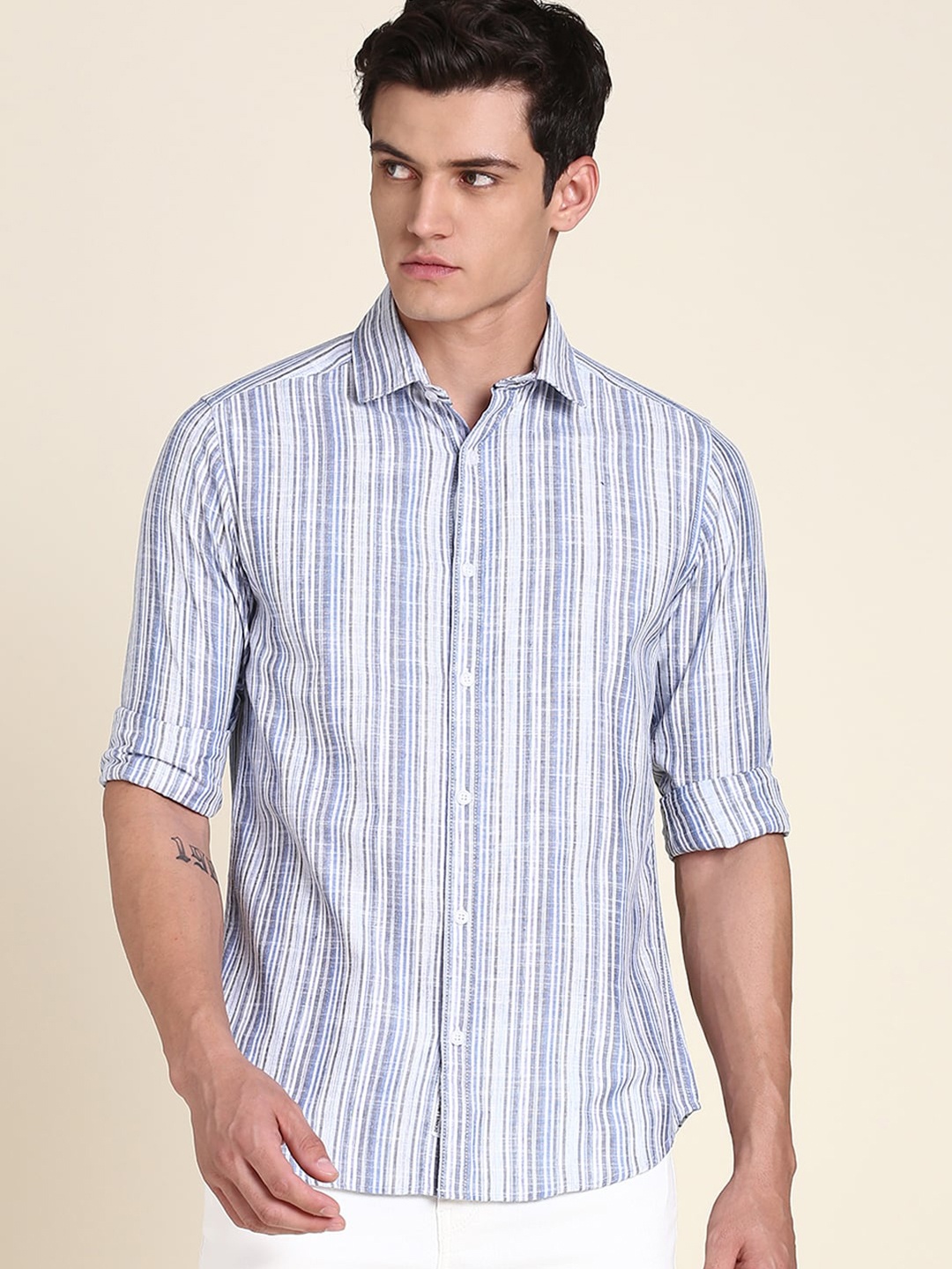 

Dennis Lingo Striped Slim Fit Cotton Casual Shirt, Blue