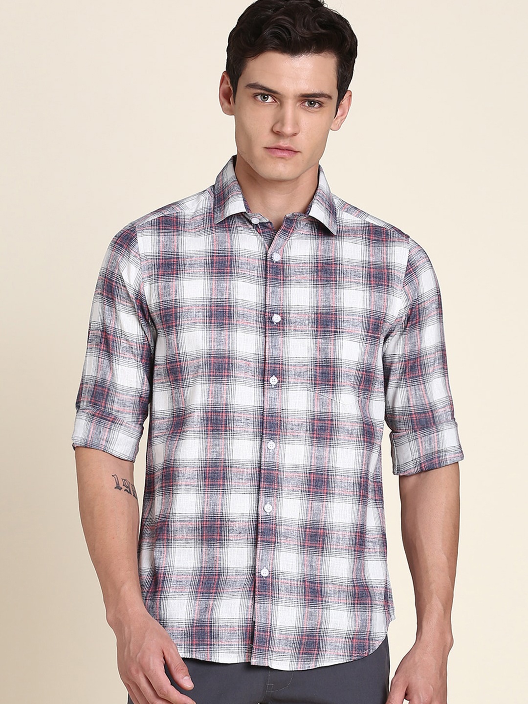 

Dennis Lingo Tartan Checks Slim Fit Cotton Casual Shirt, Navy blue
