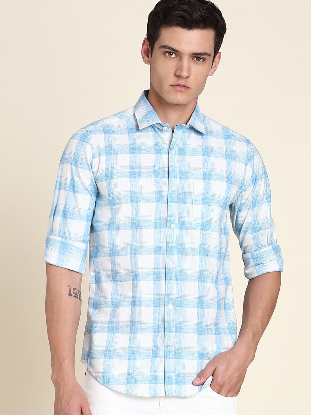 

Dennis Lingo Checks Slim Fit Cotton Casual Shirt, Blue