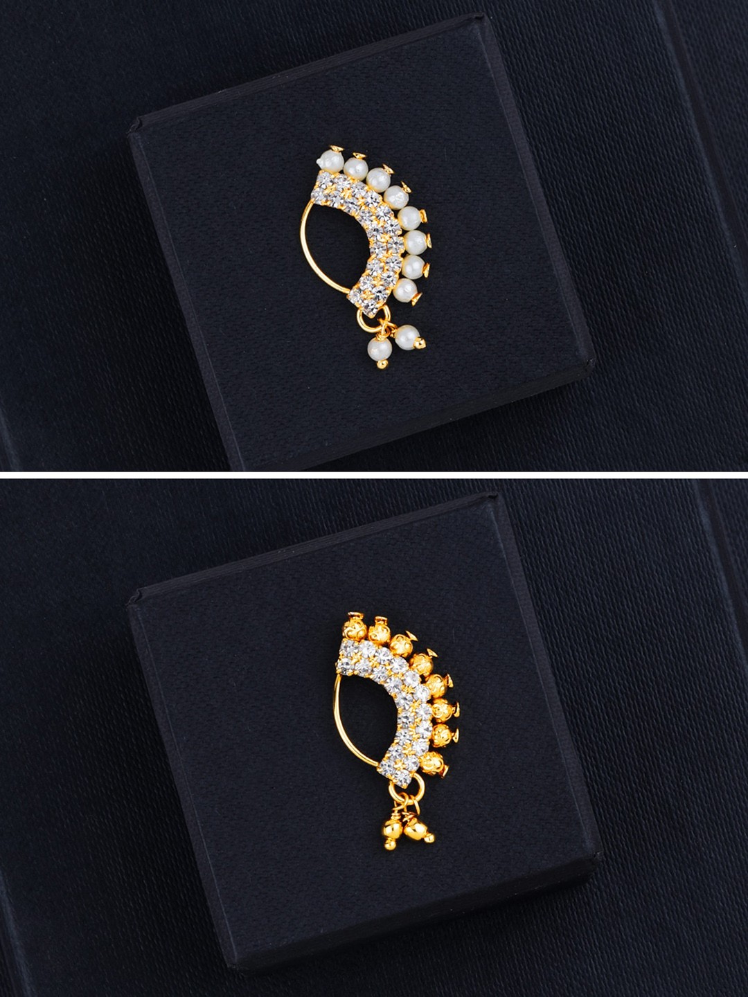 

Silver Shine Gold-Plated Stone-Studded Maharashtrian Nath, White