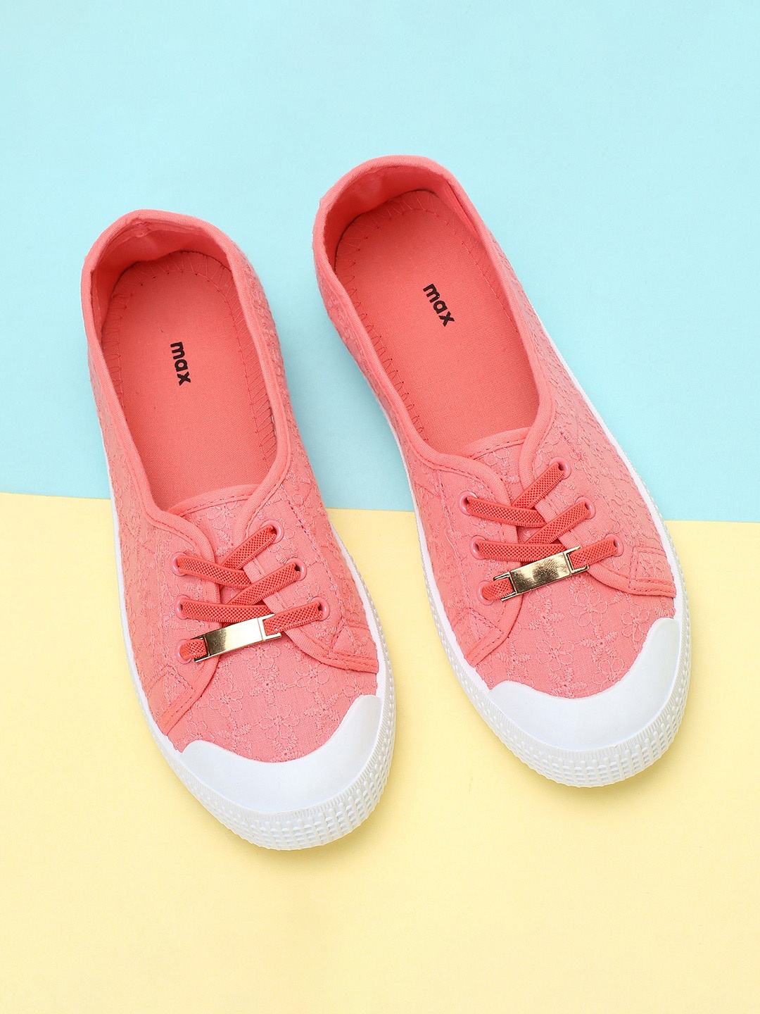 

max Women Embroidered Slip-On Sneakers, Peach