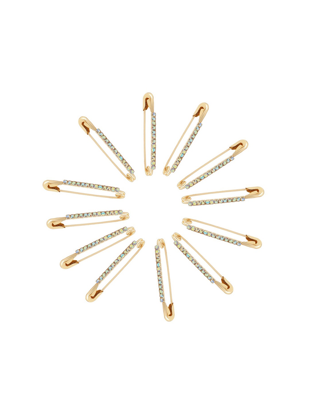 

VAMA Set of 12 Rhinestone Studded Metal Safety Pins, Gold