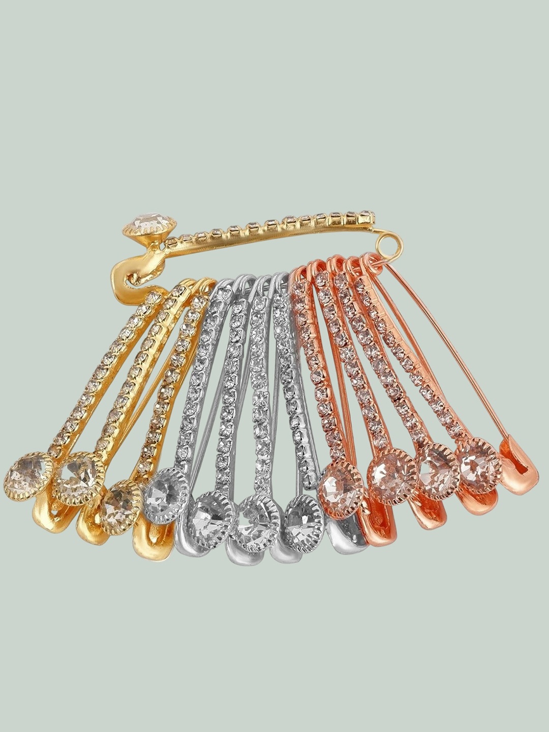 

VAMA Set Of 12 LCT Crystal Stone Studded Safety Brooch Pins, Brown