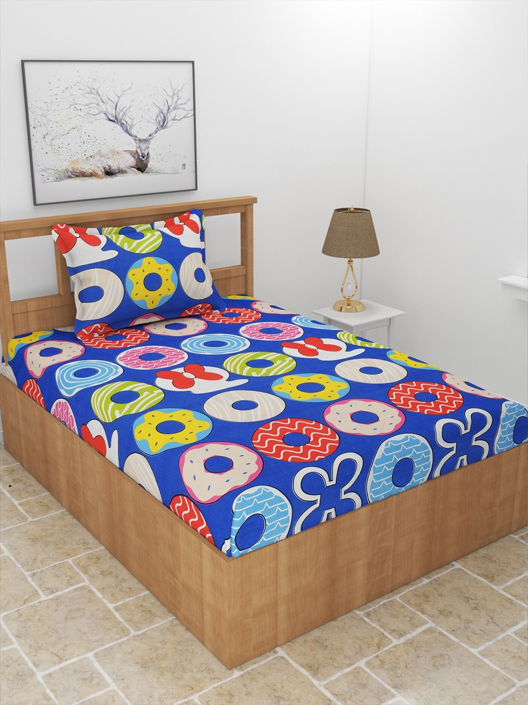 

MORADO Teen Blue & Red Conversational Printed 210 TC Single Bedsheet & Pillow Cover