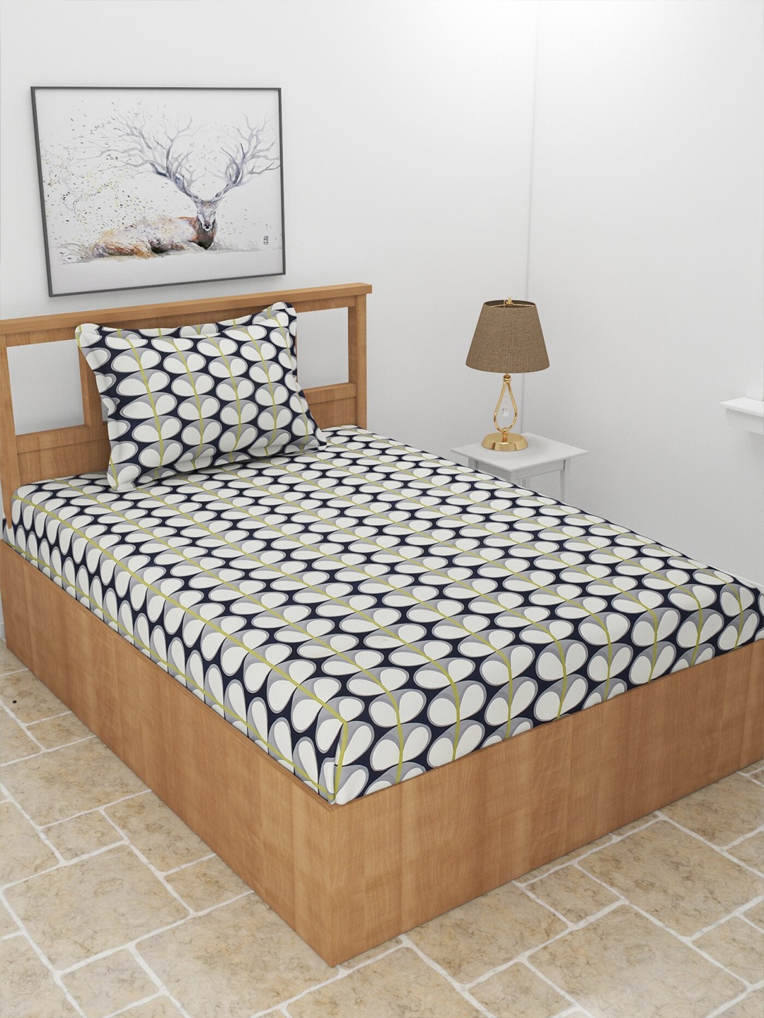 

MORADO Snow Black & White Geometric Printed 210 TC Single Bedsheet & Pillow Cover