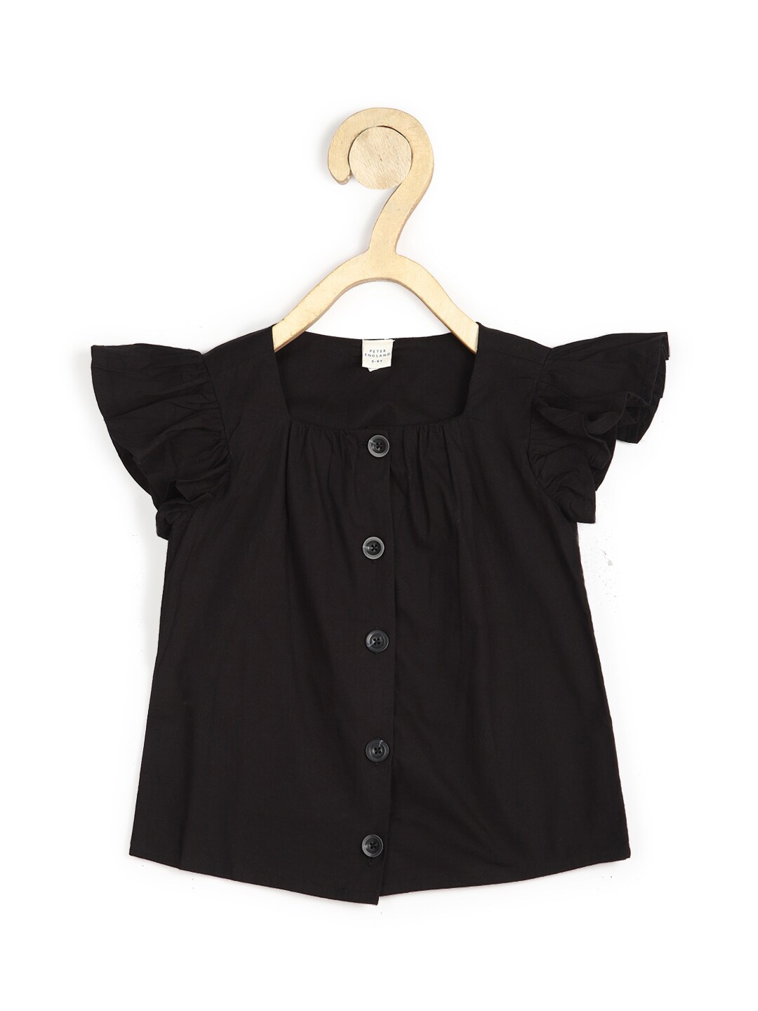 

Peter England Girls Square Neck Flutter Sleeve Pure Cotton Shirt Style Top, Black