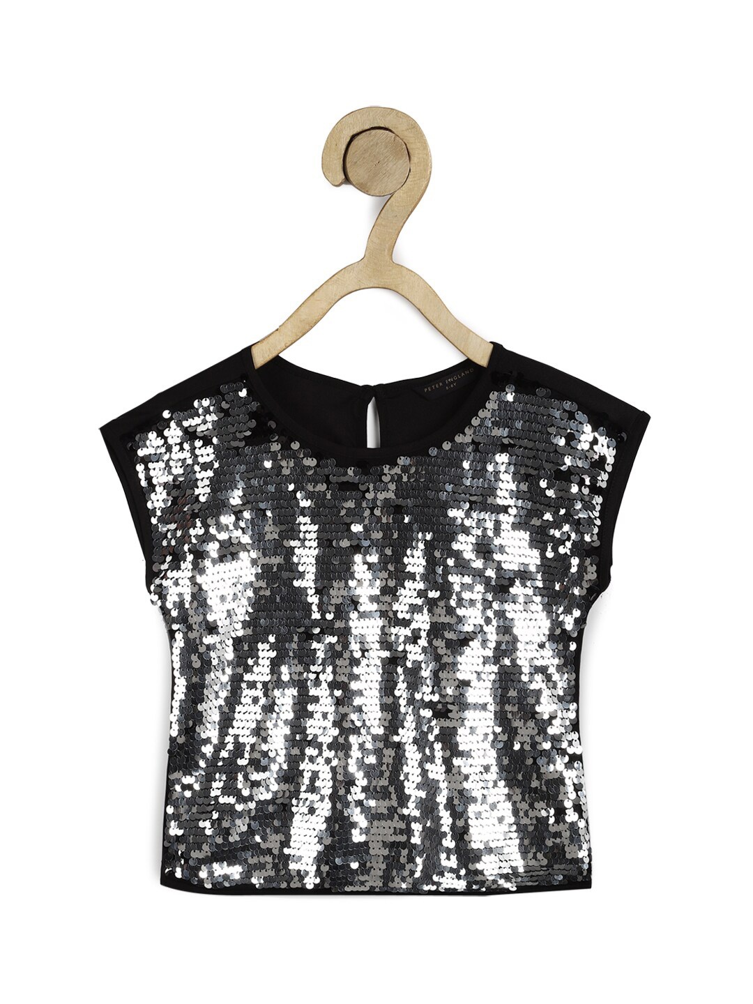 

Peter England Girls Sequin Embellished Round Neck Extended Sleeves Top, Black