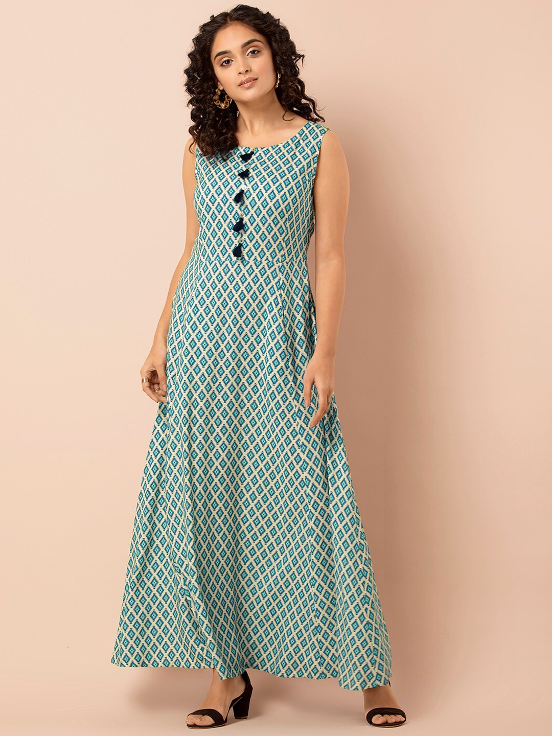 

INDYA Geometric Printed A-Line Kurta, Blue