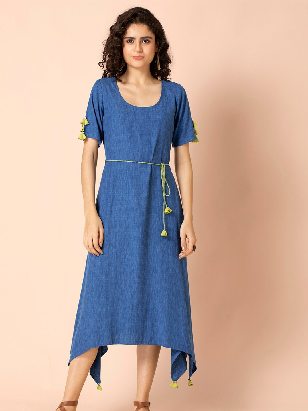 

INDYA Tasseled A-Line Dress, Blue
