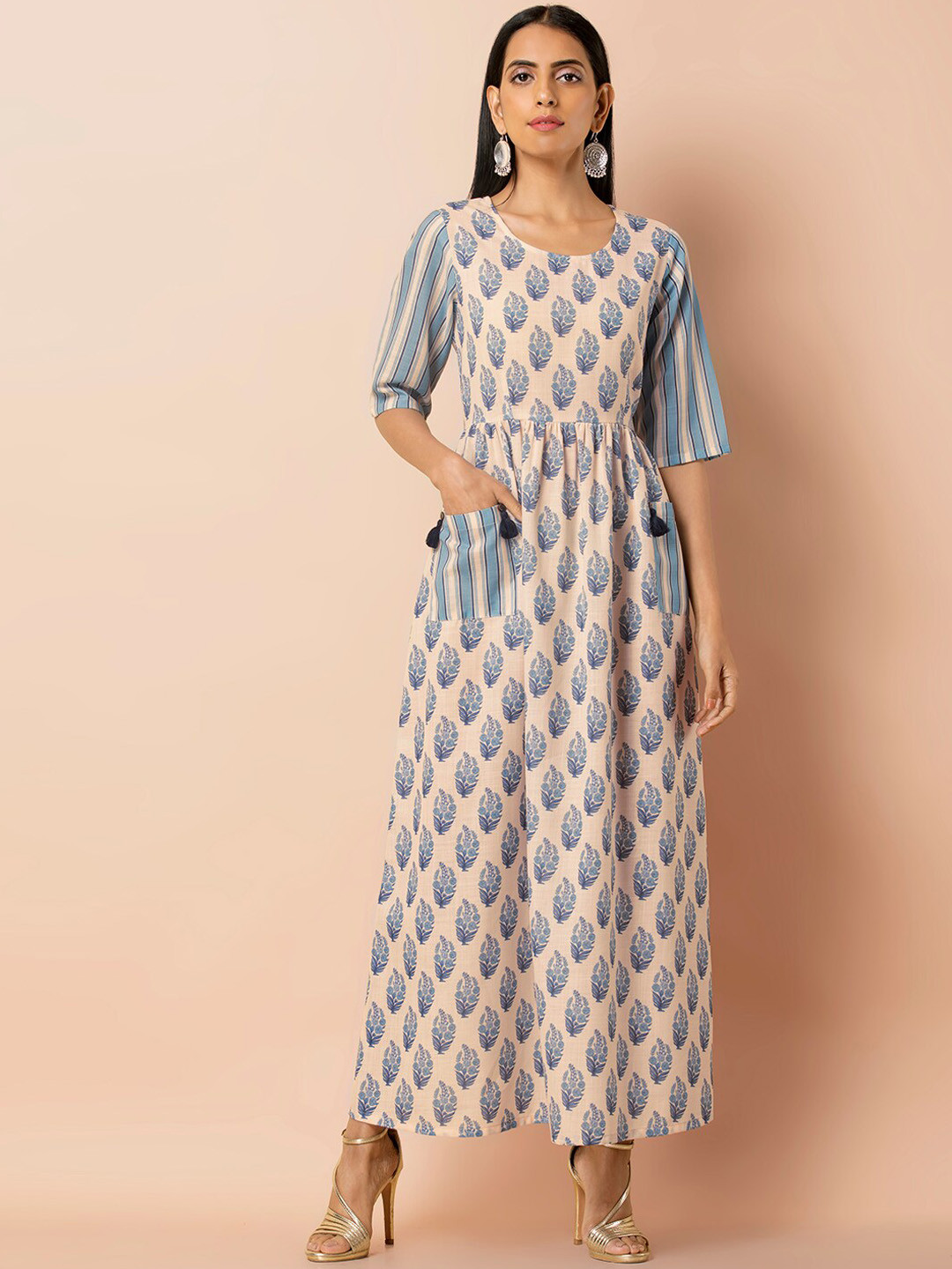 

INDYA Floral Printed Pure Cotton Kurta, Beige