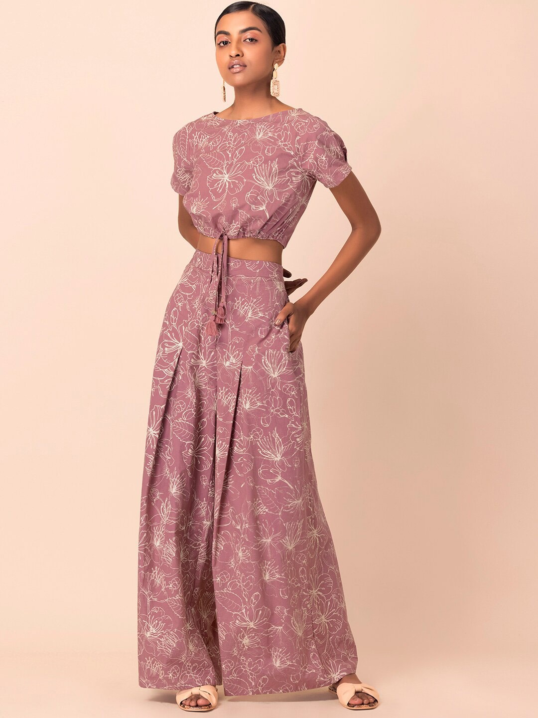 

INDYA Printed Cotton Top with Trousers, Mauve