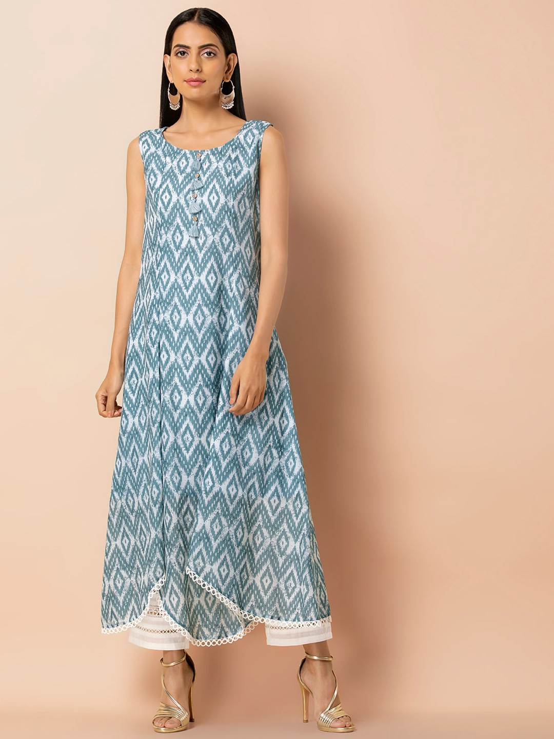 

INDYA Abstract -Printed A-Line High Low Kurta, Grey
